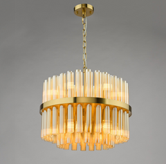 Imani 12 Light Pendant Natural Brass and Champagne Ribbed Glass