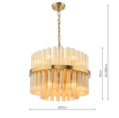 Imani 12 Light Pendant Natural Brass and Champagne Ribbed Glass