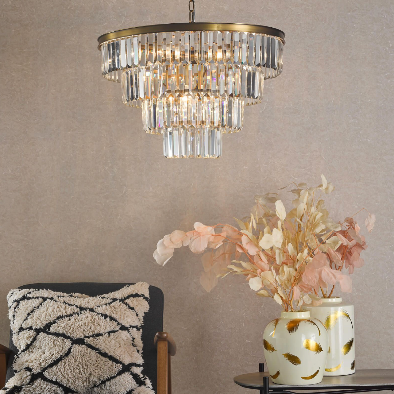 Rhapsody 6 Light Chandelier Tiered Crystal and Natural Brass