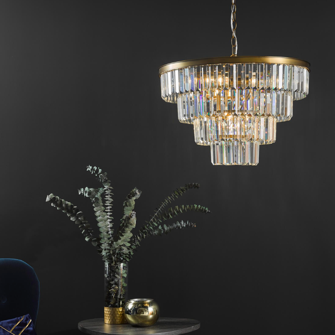 Rhapsody 6 Light Chandelier Tiered Crystal and Natural Brass