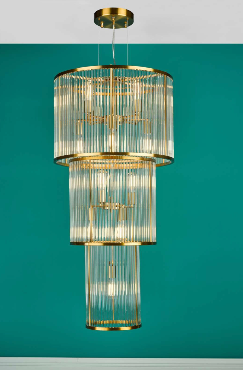 Eleanor 15 Light Chandelier Natural Brass Glass