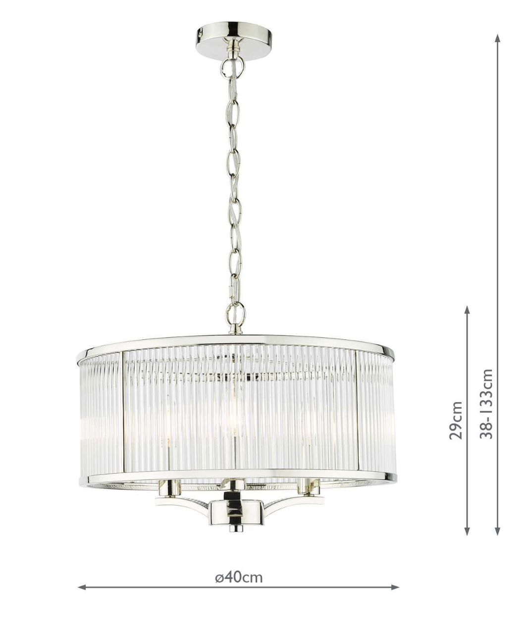Evelyn 3 Light Pendant Polished Nickel and Glass
