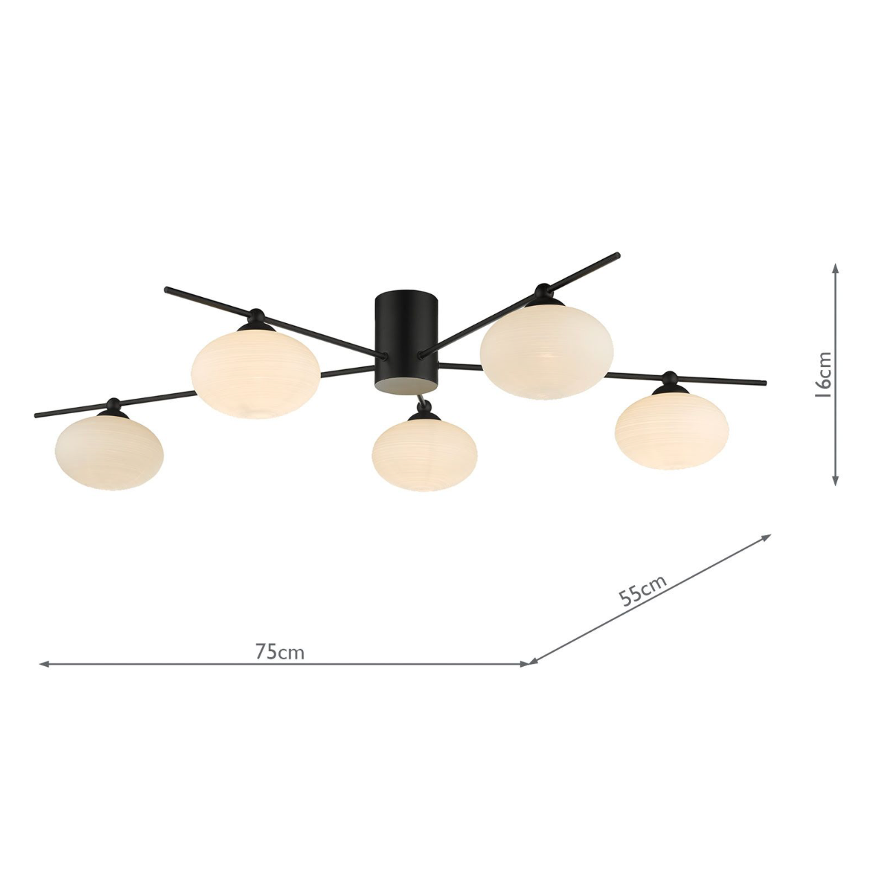 Jasper 5 Light Semi-Flush Matt Black and Opal Glass