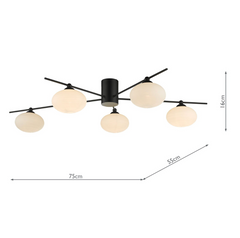 Jasper 5 Light Semi-Flush Matt Black and Opal Glass