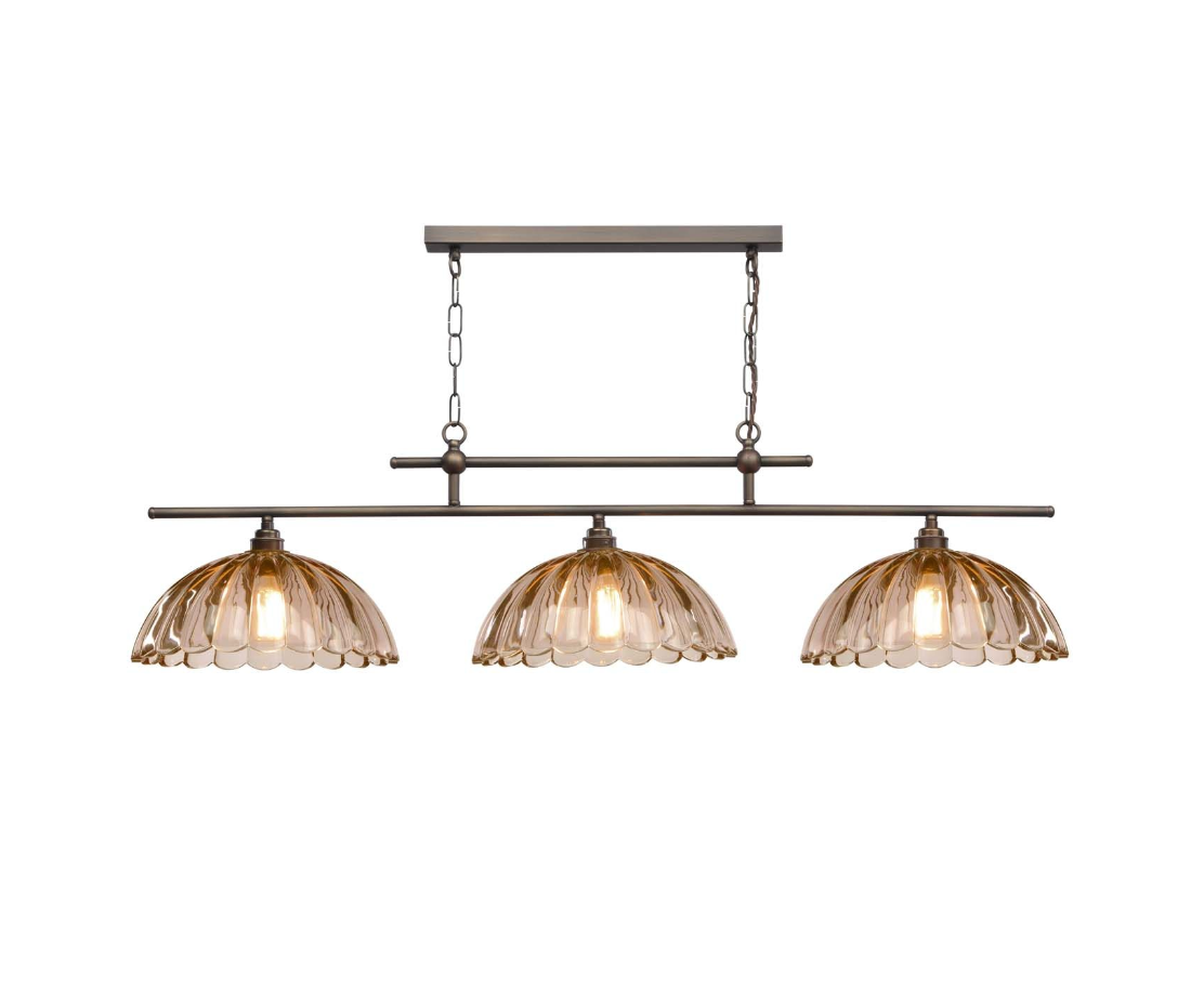 Mabel 3 Light Bar Pendant Antique Brass with Tobacco Glass