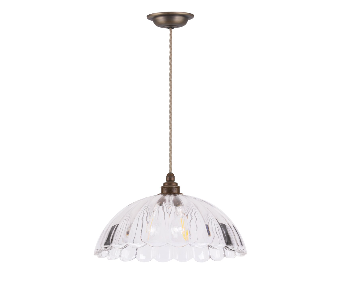 Mabel Pendant Clear Ribbed Glass and Antique Brass