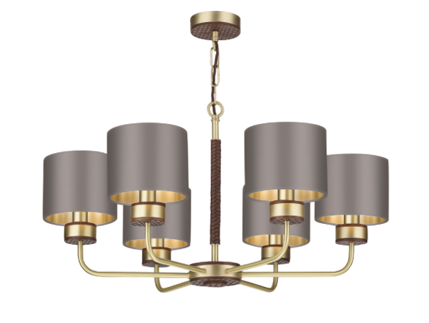 David Hunt Lighting Hunter 6 Lt Pendant Brass with Bespoke Shades   HUN0640