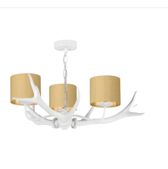 David Hunt Lighting Antler 3 Light Pendant White Complete with Bespoke Shades
