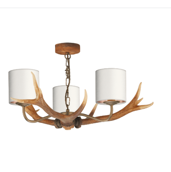 David Hunt Lighting Antler 3 Light Pendant Highland Rustic Complete with Bespoke Shades