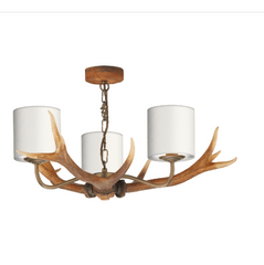 David Hunt Lighting Antler 3 Light Pendant Highland Rustic Complete with Bespoke Shades