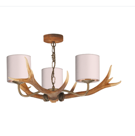 David Hunt Lighting Antler 3 Light Pendant Highland Rustic Complete with Bespoke Shades