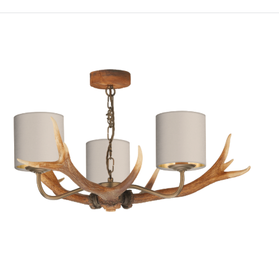 David Hunt Lighting Antler 3 Light Pendant Highland Rustic Complete with Bespoke Shades