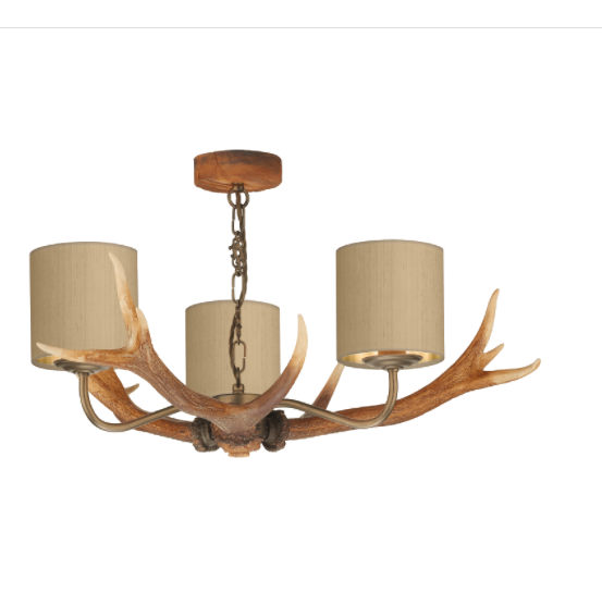 David Hunt Lighting Antler 3 Light Pendant Highland Rustic Complete with Bespoke Shades