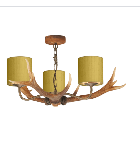 David Hunt Lighting Antler 3 Light Pendant Highland Rustic Complete with Bespoke Shades