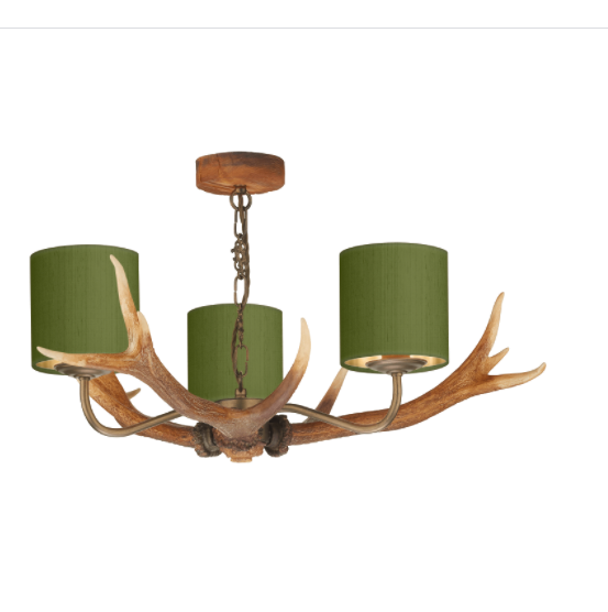 David Hunt Lighting Antler 3 Light Pendant Highland Rustic Complete with Bespoke Shades