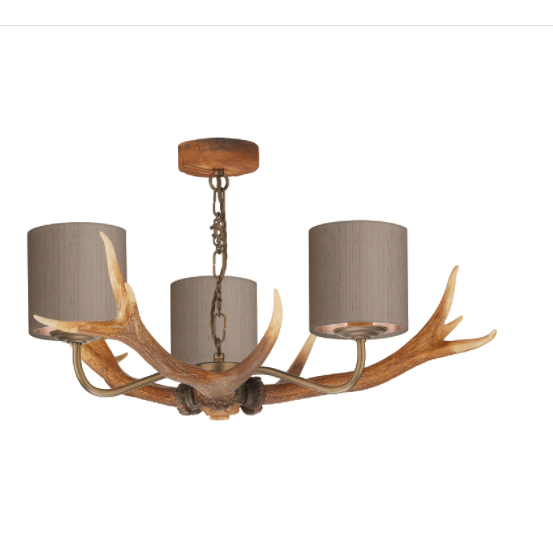 David Hunt Lighting Antler 3 Light Pendant Highland Rustic Complete with Bespoke Shades