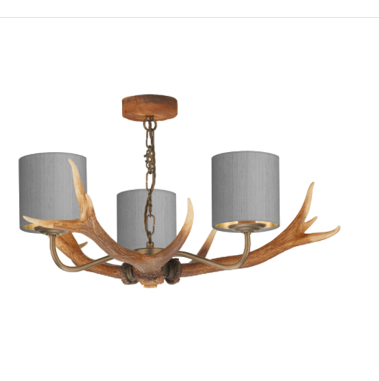 David Hunt Lighting Antler 3 Light Pendant Highland Rustic Complete with Bespoke Shades