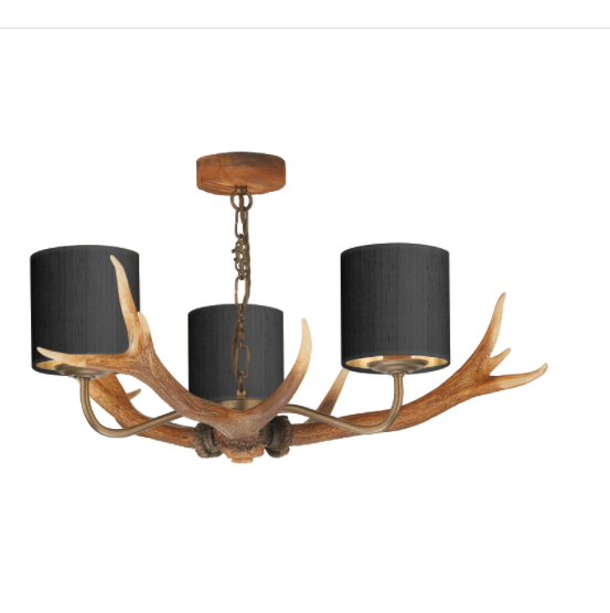 David Hunt Lighting Antler 3 Light Pendant Highland Rustic Complete with Bespoke Shades