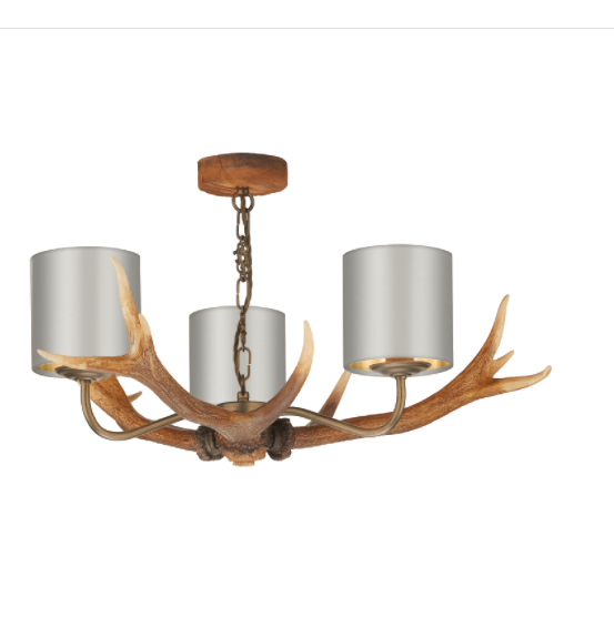 David Hunt Lighting Antler 3 Light Pendant Highland Rustic Complete with Bespoke Shades