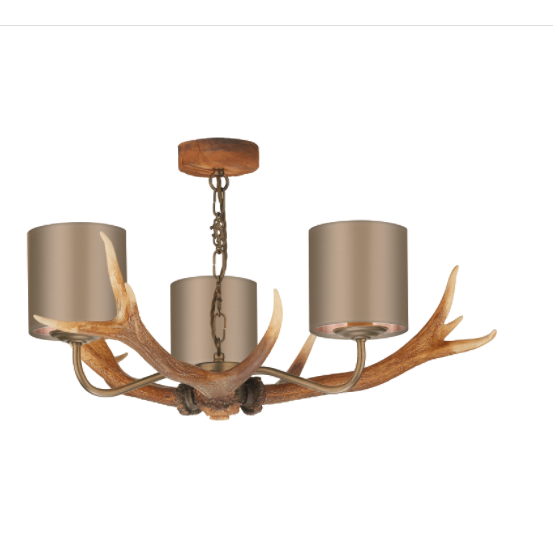 David Hunt Lighting Antler 3 Light Pendant Highland Rustic Complete with Bespoke Shades