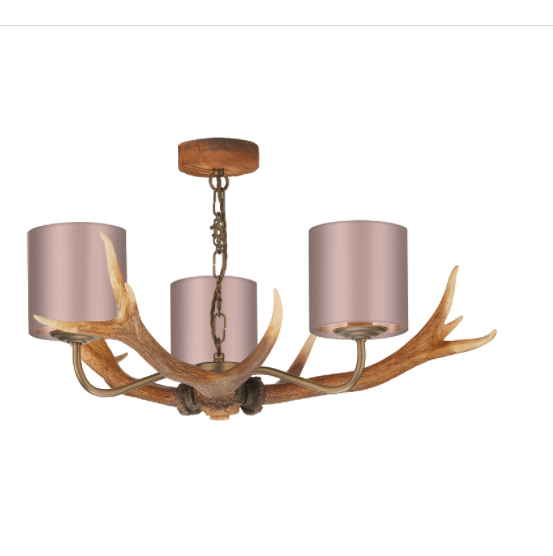 David Hunt Lighting Antler 3 Light Pendant Highland Rustic Complete with Bespoke Shades