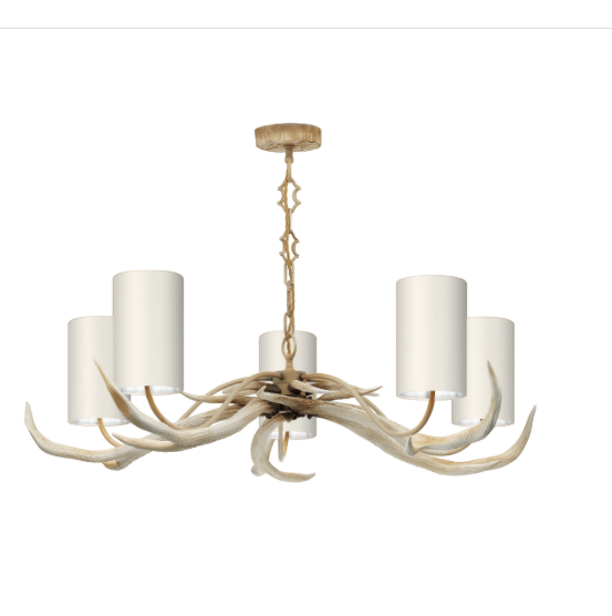 David Hunt Lighting Antler 5 Light Bleached Pendant Complete with Bespoke Shades