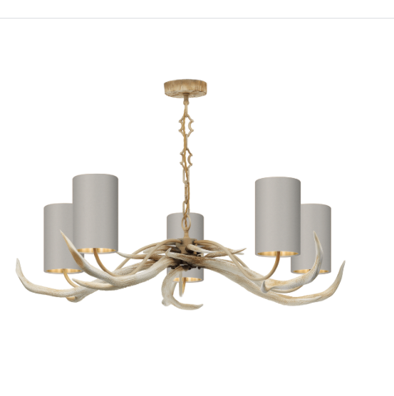 David Hunt Lighting Antler 5 Light Bleached Pendant Complete with Bespoke Shades