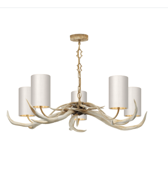 David Hunt Lighting Antler 5 Light Bleached Pendant Complete with Bespoke Shades