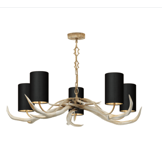 David Hunt Lighting Antler 5 Light Bleached Pendant Complete with Bespoke Shades