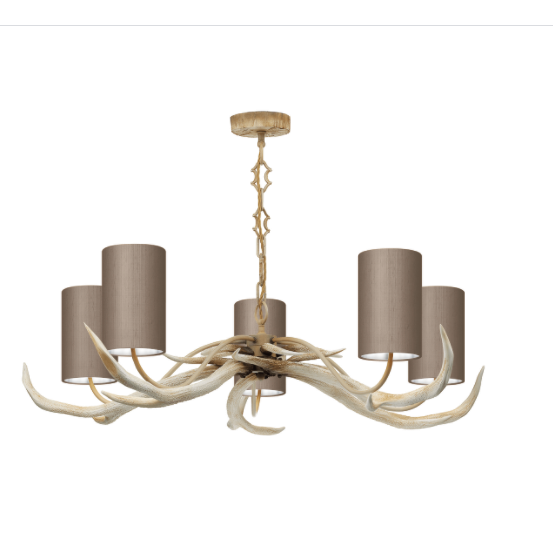 David Hunt Lighting Antler 5 Light Bleached Pendant Complete with Bespoke Shades