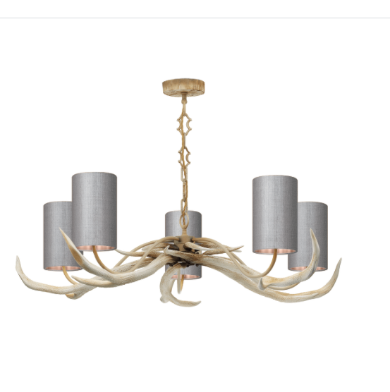 David Hunt Lighting Antler 5 Light Bleached Pendant Complete with Bespoke Shades