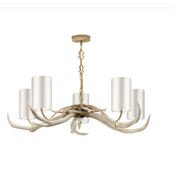 David Hunt Lighting Antler 5 Light Bleached Pendant Complete with Bespoke Shades