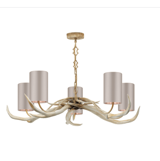 David Hunt Lighting Antler 5 Light Bleached Pendant Complete with Bespoke Shades