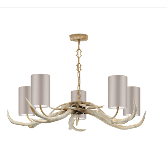 David Hunt Lighting Antler 5 Light Bleached Pendant Complete with Bespoke Shades