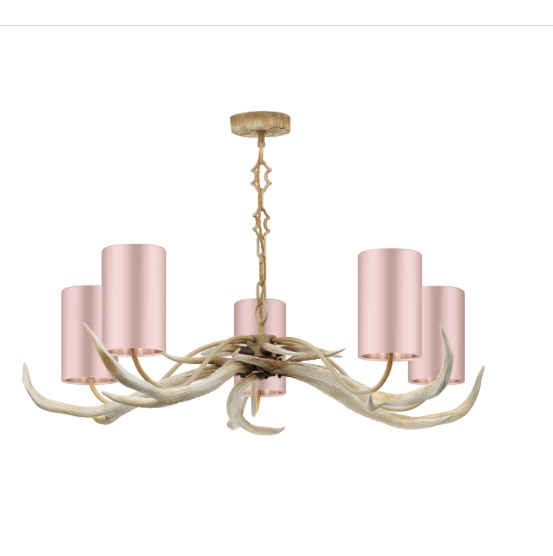 David Hunt Lighting Antler 5 Light Bleached Pendant Complete with Bespoke Shades