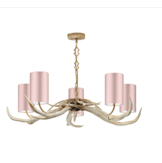 David Hunt Lighting Antler 5 Light Bleached Pendant Complete with Bespoke Shades