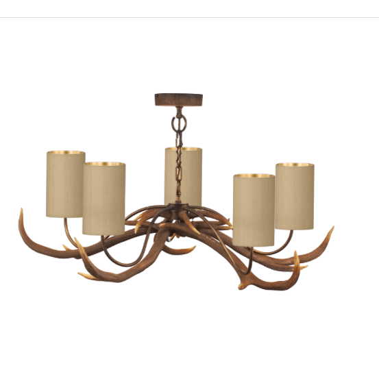 David Hunt Lighting Antler 5 Light Rustic Pendant Complete with Bespoke Shades