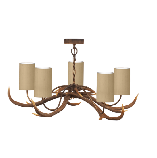 David Hunt Lighting Antler 5 Light Rustic Pendant Complete with Bespoke Shades