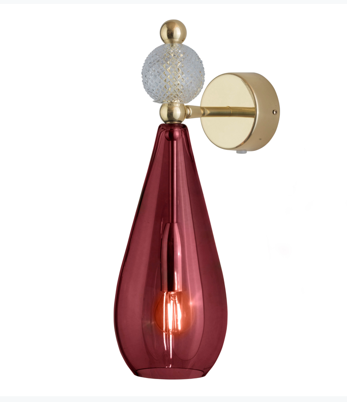 Ebb & Flow Smykke Wall Lamp, with Crystal ball, Glass, Gold
