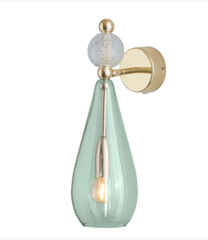Ebb & Flow Smykke Wall Lamp, with Crystal ball, Glass, Gold