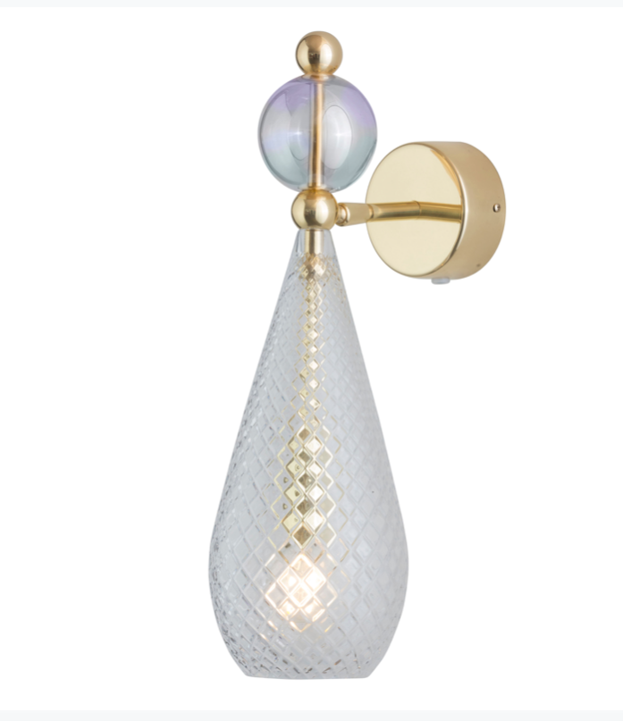 Ebb & Flow Smykke Wall lamp, Crystal with Glass ball, Gold