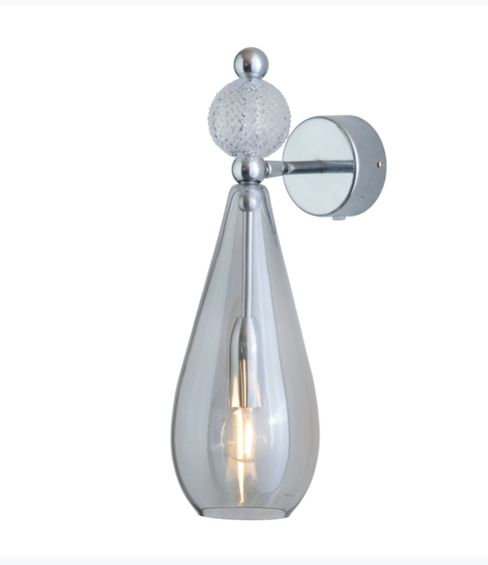 Ebb & Flow Smykke Wall Lamp, with Crystal ball, Glass, Silver
