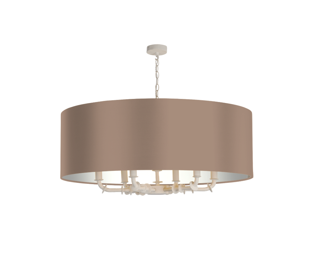 Icarus 6 Light Pendant in Chalk White with Bespoke Large Shade