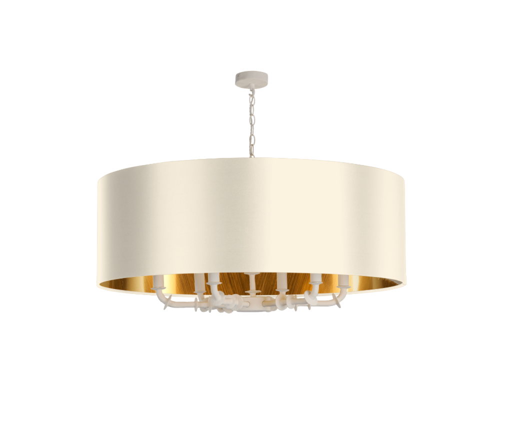 Icarus 6 Light Pendant in Chalk White with Bespoke Large Shade