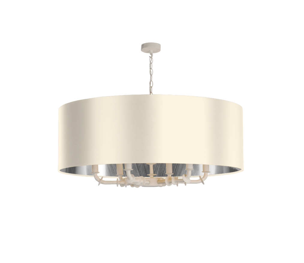 Icarus 6 Light Pendant in Chalk White with Bespoke Large Shade