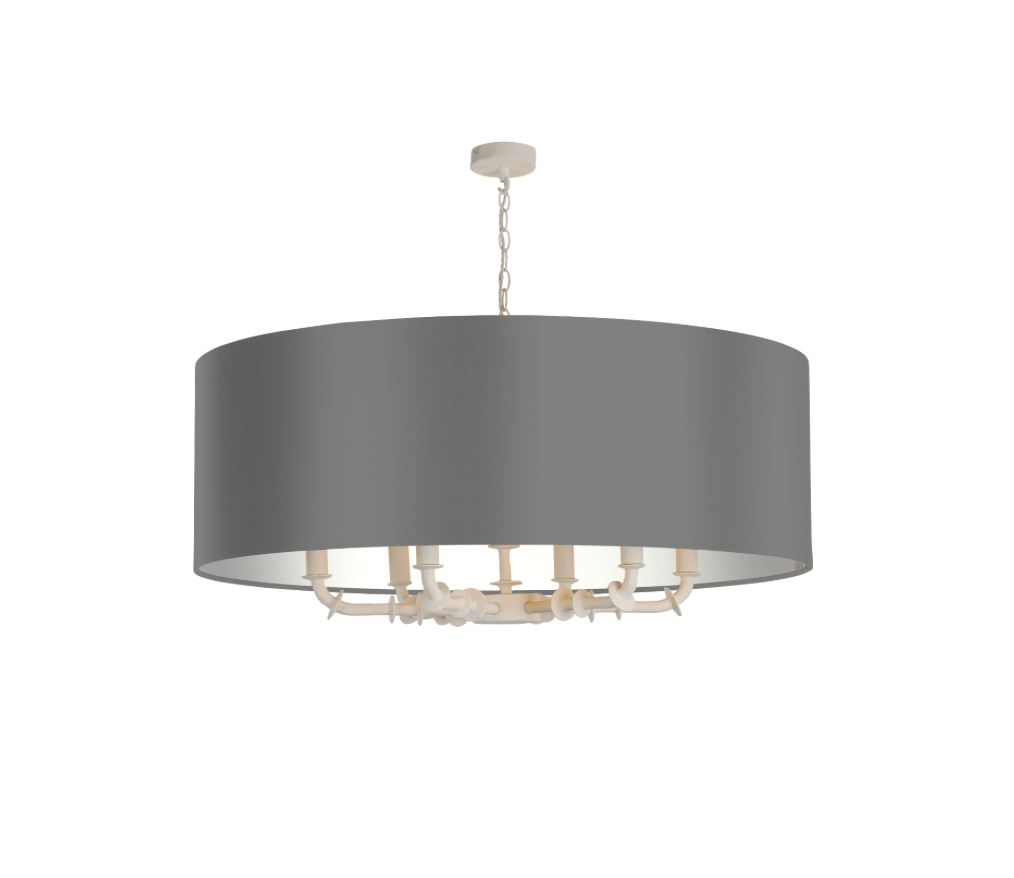 Icarus 6 Light Pendant in Chalk White with Bespoke Large Shade