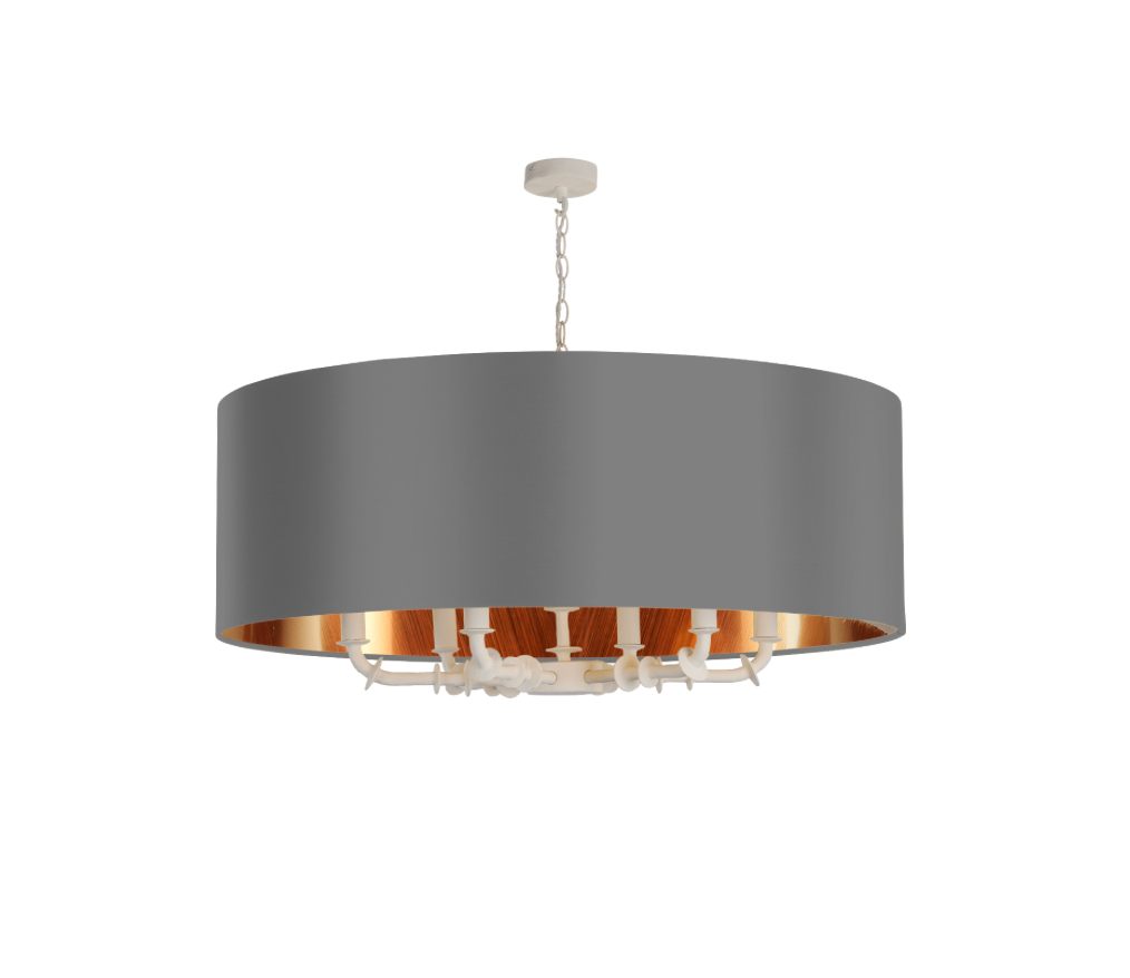 Icarus 6 Light Pendant in Chalk White with Bespoke Large Shade