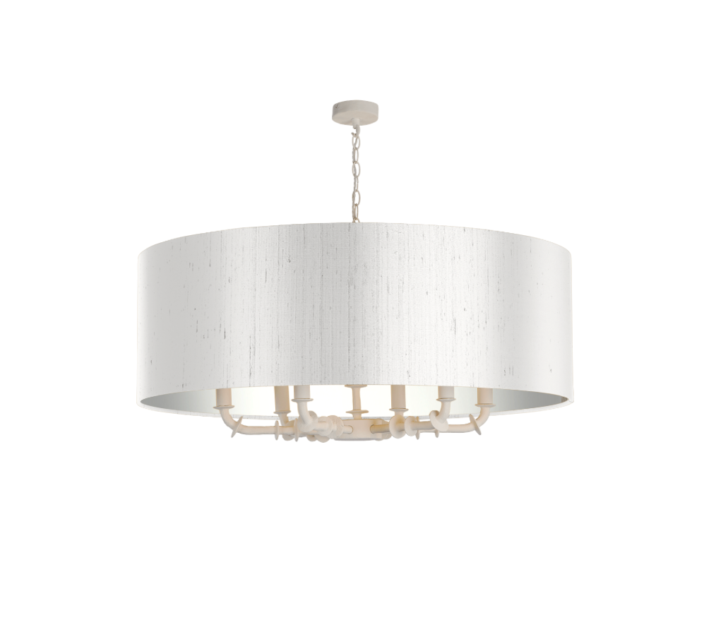 Icarus 6 Light Pendant in Chalk White with Bespoke Large Shade