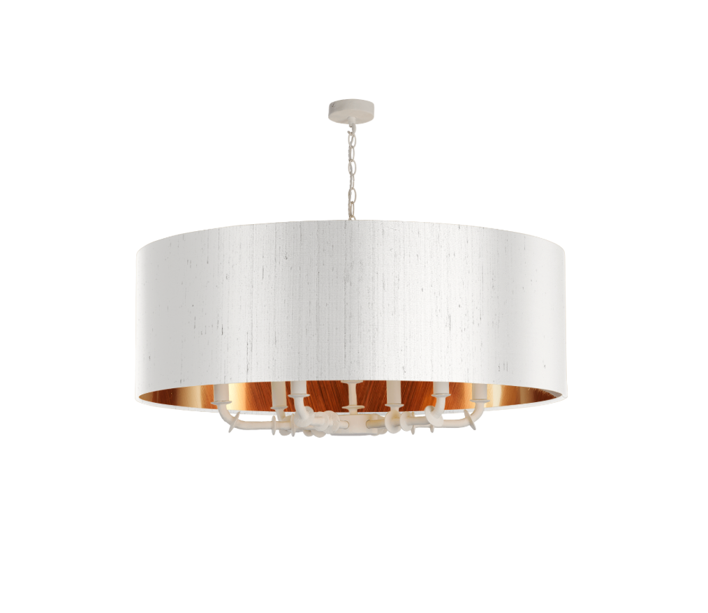 Icarus 6 Light Pendant in Chalk White with Bespoke Large Shade