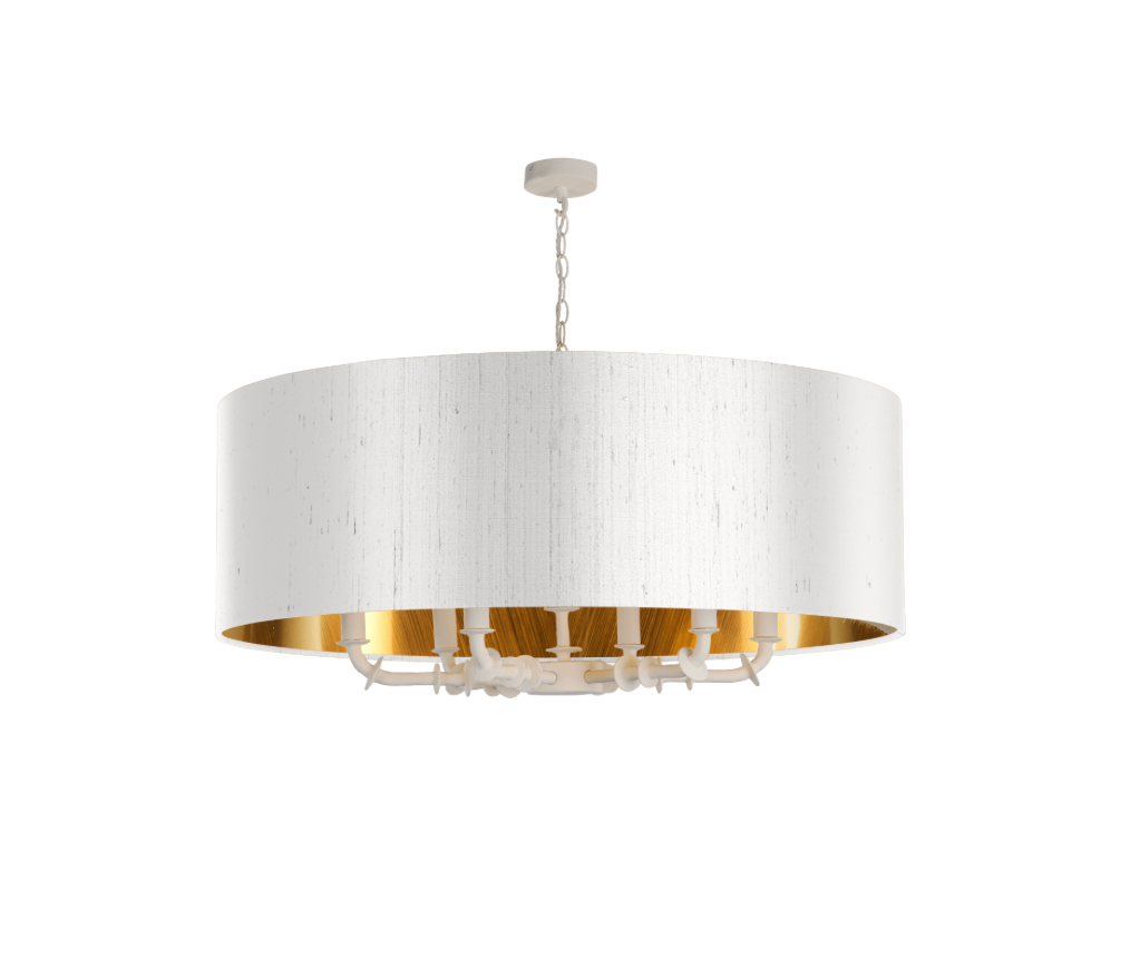 Icarus 6 Light Pendant in Chalk White with Bespoke Large Shade